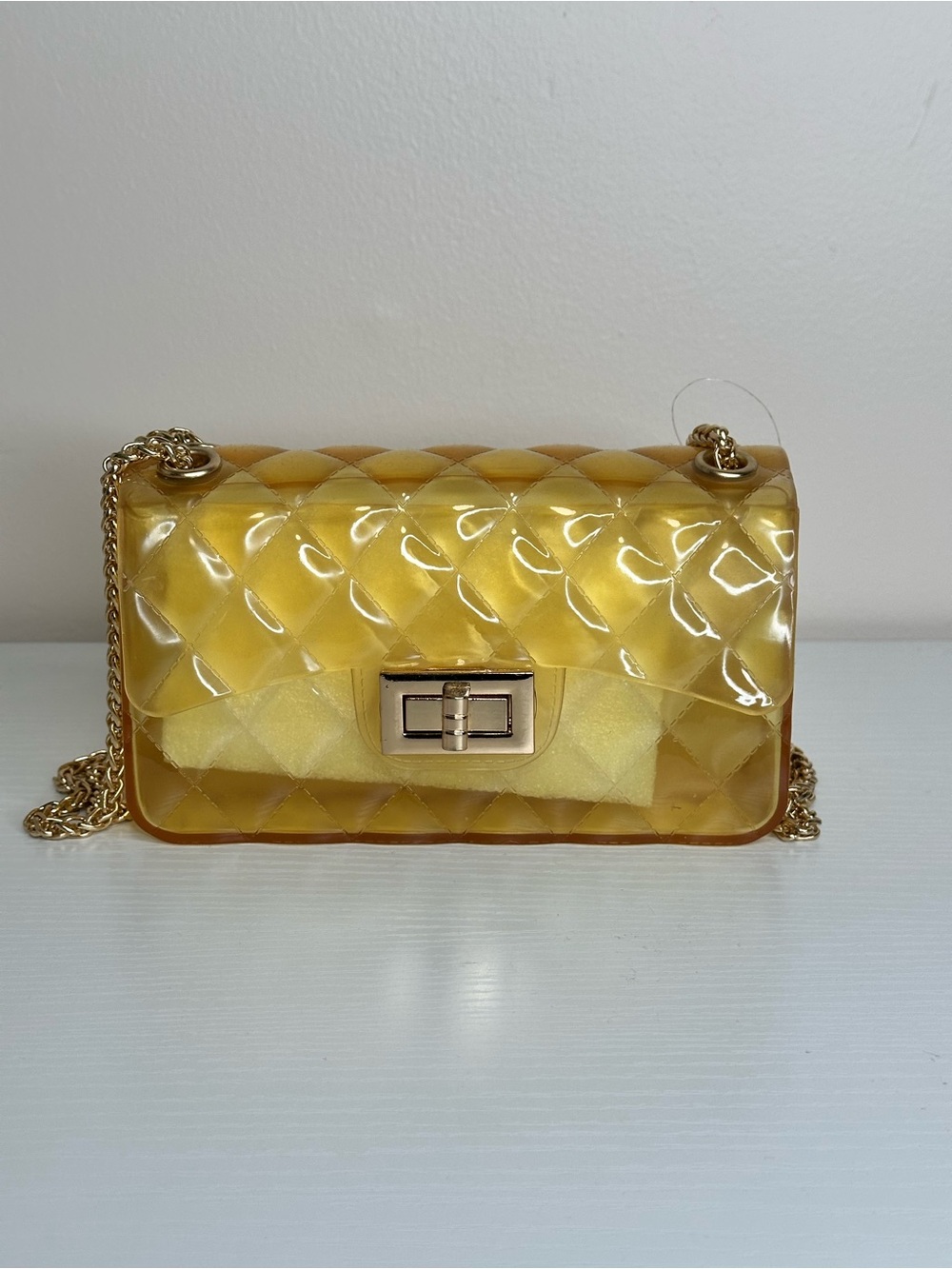 Yellow Jelly Quilted Crossbody Bag Chain Strap NWT